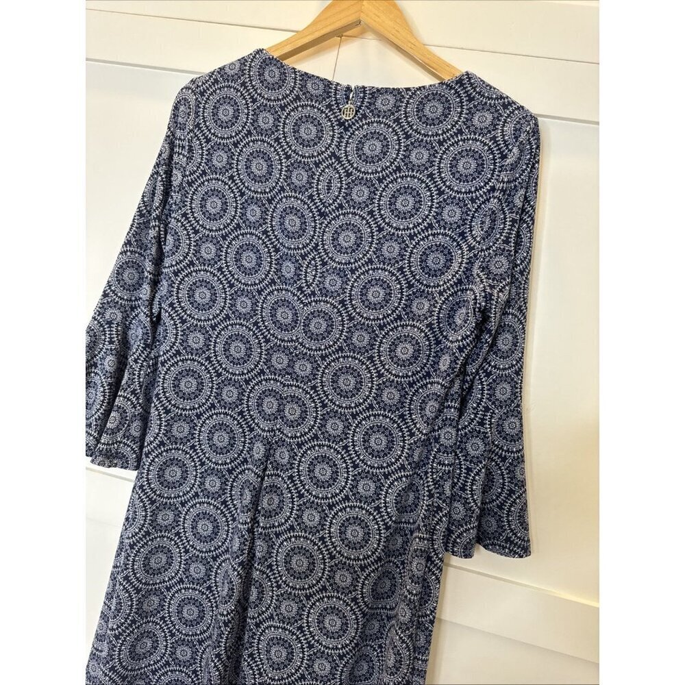 Tommy Hilfiger Navy Blue & White Medallion Print 3/4 Sleeve Back Zip Dress 10 - Picture 10 of 11